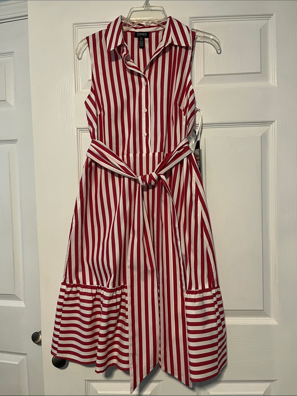 Jones New York Red and White Striped Tie-Waist Shirt Dress SP NWT